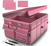 FORTEM Organizer per Bagagliaio, Borsa per Bagagliaio, Pieghevole per Auto, con Scomparti, Fondo Antiscivolo, Cinghie di Sicurezza Regolabili, Coperchio Pieghevole (Rosa, Standard)