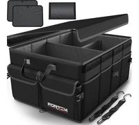 FORTEM Organizer per bagagliaio, borsa per bagagliaio, pieghevole per auto, con scomparti, fondo antiscivolo, cinghie di sicurezza regolabili, coperchio pieghevole (nero, standard)