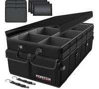 FORTEM - Organizer pieghevole per bagagliaio di auto/SUV, scomparti multipli, fondo antiscivolo, cinghie di fissaggio, copertura morbida, unisex, per accessori auto, 85 l (nero, XL)