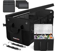 FORTEM Organizzatore Baule SUV con Borsa Frigo, Contenitore Pieghevole Multi Scomparti, Accessori Auto Uomo Donna, Tessuto Oxford 1680D, Fondo Antiscivolo, Cinghie Regolabili, Coperchio Morbido (110L)