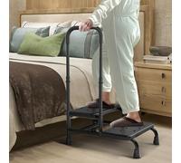 FORTEMOTUS Aiuto all'ingresso per Anziani, Sgabello per Vasca da Bagno con 2 Gradini e Maniglia per Anziani e Disabili per Cucina e Auto, Nero