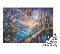 Fortezza di cristallo illuminato dalla luna Puzzle Fai Da Te 1000 Pezzi Divertimento Giorni Pioggia Fiore di ciliegio Costiera Cartone Spesso Famiglia, Legame Familiare, Regalo Nonni 52x38cm/1000pcs
