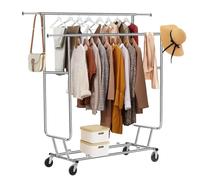 Forthcan Stand appendiabiti con ruote regolabile in acciaio, doppia barra estensibile da 130-188 cm, porta abiti professionale 120 kg, rella appendiabiti da terra per casa guardaroba negozio