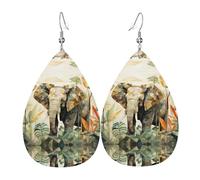 Forti elefanti. orecchini in pelle stampata su entrambi i lati int e forma di gocce d'acqua, creativi, leggeri e romanzi, colori vivaci e vivaci.