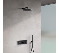 Fortis Blocco round sistema doccia con termostatico incluso corpo incasso, soffione doccia e set doccetta, 50712THBB#SET2, Blocco nero spazzolato/nero opaco [Rubinetteria Bagno > Sistemi Doccia da Inc