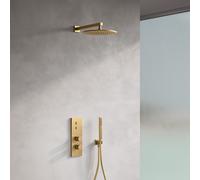 Fortis Blocco square sistema doccia con termostatico incluso corpo incasso, soffione doccia e set doccetta, 50722THBG#SET1, Blocco oro spazzolato [Rubinetteria Bagno > Sistemi Doccia da Incasso]
