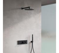Fortis Blocco square sistema doccia con termostatico incluso corpo incasso, soffione doccia e set doccetta, 50712THBB#SET1, Blocco nero spazzolato/nero opaco [Rubinetteria Bagno > Sistemi Doccia da In