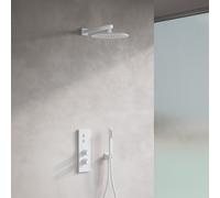 Fortis Blocco square sistema doccia con termostatico incluso corpo incasso, soffione doccia e set doccetta, 50722THMW#SET1, Blocco bianco opaco [Rubinetteria Bagno > Sistemi Doccia da Incasso]