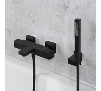 Fortis set vasca con termostatico, doccetta ad asta in metallo, supporto doccetta, flessibile doccetta, 84111THMB+5318501MB+53162125MB+15501MB, Scala nero opaco [Rubinetteria Bagno > Rubinetteria Vasc