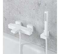 Fortis set vasca con termostatico, doccetta ad asta in metallo, supporto doccetta, flessibile doccetta, 84111THMW+5318501MW+53162125MW+15501MW, Scala bianco opaco [Rubinetteria Bagno > Rubinetteria Va