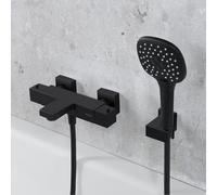 Fortis set vasca con termostatico, doccetta Push con 3 getto, supporto doccetta, flessibile doccetta, 84111THMB+5318501MB+53162125MB+15507MB, Scala nero opaco [Rubinetteria Bagno > Rubinetteria Vasca]