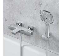 Fortis set vasca con termostatico, doccetta Push con 3 getto, supporto doccetta, flessibile doccetta, 84111THPC+5318501PC+53162125PC+15507PC, Scala cromo [Rubinetteria Bagno > Rubinetteria Vasca]