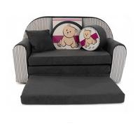 FORTISLINE Divano per bambini Teddy a righe - 3 in 1 divano letto per bambini, set con pouf e cuscino, fodera rimovibile, 8 cm di schiuma, superficie 165 cm