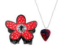 Fortivae Stranger Collana con Pendente a Forma di Plettro per Chitarra Eddie, 2 Pezzi, Collana Rock con Fermaglio per Capelli Dart Demogorgon per i Fan di Stranger, Regalo Cosplay Unico e Originale