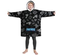 Fortnite Felpa Oversize Bambino Ragazzi 14+ Cappuccio Coperta Indossabile Extra Lungo Poncho Pile Giocatore Regali Bambini (Nero/Bianco Bambini)