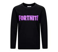 FORTNITE | Giocattoli e giocatori | LOGO | Nero e viola | Maniche lunghe | Bambini unisex | Crew | Maglietta da gioco in cotone Taglie 10-16 anni…, Nero , 14 anni