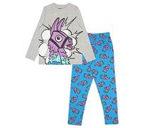 Fortnite Lama Jungen Lange Pyjamas Set Blau/Weiß Heather Grey 134 | PS4 PS5 Xbox Gamer Geschenke, Schule Jungen Pjs, Kinderkleidung, Kindergeburtstags-Geschenk-Idee