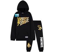 Fortnite Tuta Ragazzo, Completo Tuta Bambino con Felpa con Cappuccio e Pantaloni, Comodo Abbigliamento da Casa, Regali Ragazzi (11-12 Anni, Nero/Giallo)