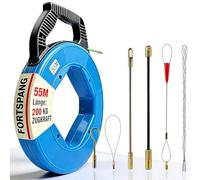 FORTSPANG Aiuto professionale per cavi 55 m - Robusta spirale in poliestere (200 kg) con 6 adattatori, anti-groviglio e bloccaggio, per installazioni elettriche e in fibra ottica