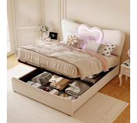 fortuna Lai Letto imbottito 140 x 200 cm, letto matrimoniale con ricarica USB e LED, letto per ragazzi con testiera regolabile in altezza, rete a doghe e cassetta del letto, velluto (beige, 140 x 200