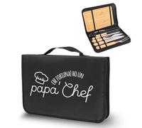 ''Fortuna'' Set Barbecue con 4 Accessori in Acciaio Inox con Manico in Legno e Tagliere in Legno, Include Coltello, Intagliatore personalizzato con nome festa del papà dei nonni natale