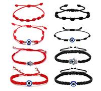 Fortunato Braccialetto Malocchio, 8 Pz Braccialetto Malocchio, Braccialetto Regolabile Malocchio, Braccialetto Dell'Occhio Diabolico, Rosso Bracciale Malocchio, Dell'Amicizia, Unisex, Lega, Rosso,Nero