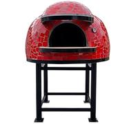 FORTUNATO Forno Pizza Legna Artigianale Cottura Tradizionale Rivestimento Rosso Linea Unique Diametro 140 cm Base Ferro