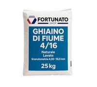 FORTUNATO Ghiaino Fiume 4/16 mm Granulato Tondeggiante Naturale Lavato Vagliato Drenaggi Giardini Miscele Sacco 25 kg