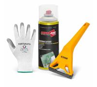 FORTUNATO Kit Completo Rimozione Vernice con Sverniciatore Spray 400ml, Raschietto 175mm e Guanti Protettivi, per Legno Metallo Vetro Ceramica