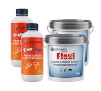 FORTUNATO Kit Impermeabilizzante PrepForte + FlexiScudo, Primer Acrilico e Guaina Liquida, Disponibile in Bianco e Grigio (5 kg + 1 L (Doppio), Guaina bianca)