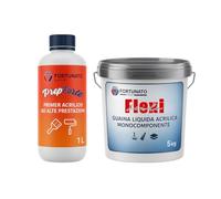 FORTUNATO Kit Impermeabilizzante PrepForte + FlexiScudo, Primer Acrilico e Guaina Liquida, Disponibile in Bianco e Grigio (5 kg + 1 L (Singolo), Guaina bianca)