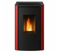 FORTUNATO Stufa a Pellet 7,87 kW, 180 m³, Bordeaux, Efficienza 94,4%, Serbatoio 15 kg, 47×45×95 cm, Design Compatto, Classe A+