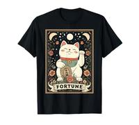 Fortune Maneki Neko Gatto Giapponese Tarocchi Lucky Witchy Maglietta