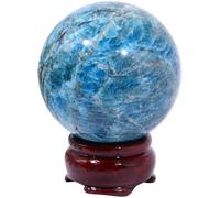 Fortune Teller Crystal Ball Prop Blue Apatite Crystal Sfera con base di compatto in legno per guarigione spirituale, meditazione, feng shui, divinazione e decorazione per la casa