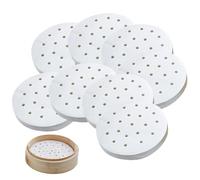 FortuneGlobe 100 fogli di carta perforata da 19 cm in bambù per cottura a vapore e vapore, 7.5 pollici di carta pergamena antiaderente come dim sum, carta friggitrice ad aria (100pcs 19cm)