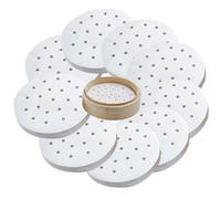FortuneGlobe 100 fogli di carta perforata da 20 cm in bambù per cottura a vapore e vapore, 8 pollici di carta pergamena antiaderente come dim sum, carta friggitrice ad aria (100pcs 20cm)