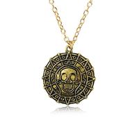 FORUBUS Collana con ciondolo a forma di teschio caraibico per donne e uomini, collana con teschio caraibico, accessorio per costumi di Halloween, 18.9+2 inch necklace with 1.3 inch coin pendant