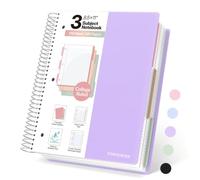 Forvencer 3 Subject Notebook College Ruled, Spiral Notebook 8.5" x 11", 3-Hole Punched Perforated Pages & 2 Colored Tabed Dividers, 150 Sheets, Fights Ink Bleed, Water Resistant Cover, School Office
