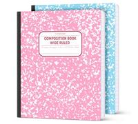 Forvencer Composition Notebook Wide Ruled, Lay Flat Wide Ruled Composition Book, Pastels Colors Notebook for School Supplies, Back to School for Students, 7.5" x 9.75", 160 Pages/ 80 Sheets, 3 Pack