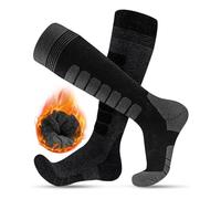 FORVEVO 2 paia di calze da sci uomo 39-42 con lana merino, calze invernali calde e imbottite, calze da sci donna, calze termiche traspiranti (nero/grigio scuro)