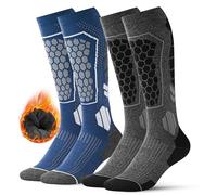 FORVEVO 2 paia di calzini in lana merino uomo 43-46, calze da sci imbottite calde, calze termiche morbide e traspiranti, calze invernali per il tempo freddo, snowboard (grigio scuro/blu)