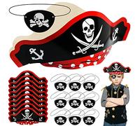 FORYNXHWIN 10 Set Banda Occhio Pirata Cappelli da Pirata Accessori per Bambino Regalo Compleanno Travestimento Costume Halloween Decorazioni Carnevale Festa a Tema Cosplay Accessori
