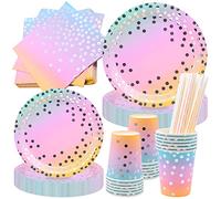 FORYNXHWIN 80 Pezzi Stoviglie Per Feste, Gradient Color Dot Posate Spesse,per Compleanni Matrimoni Feste (20 Piatti, 20 Tazze, 20 Cannucce, 20 Fazzoletti)