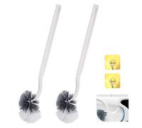 FORYNXHWIN Confezione da 2 scopini per WC - manico lungo con design curvo, set di spazzole in plastica con setole forti per una pulizia profonda, efficace pulizia per WC (bianco)
