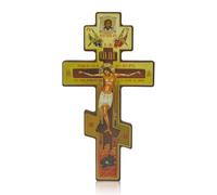 FORYNXHWIN Croci da Parete Ortodossa Russa - Design Antico Fatto a Mano in Legno, Modello Tre Bar, Ideale per Decorazione di Cappelle, Preghiera e Interni