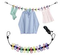 FORYNXHWIN Filo per bucato da campeggio, portatile, per esterni, allungabile con 12 mollette colorate per interni ed esterni, balcone, campeggio all'aperto