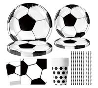 FORYNXHWIN Set di 60 piatti da calcio e tazze, set di stoviglie per feste di compleanno, set di decorazioni per feste di compleanno per bambini, con piatti di carta, tovaglioli, cannucce