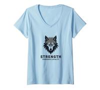 Forza Attraverso la LEALTÀ Wolf Pack Motto Maglietta con Collo a V, Donna, Celeste, S