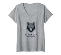 Forza Attraverso la LEALTÀ Wolf Pack Motto Maglietta con Collo a V, Donna, Grigio Melange, S