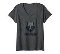 Forza Attraverso la LEALTÀ Wolf Pack Motto Maglietta con Collo a V, Donna, Grigio Scuro, S
